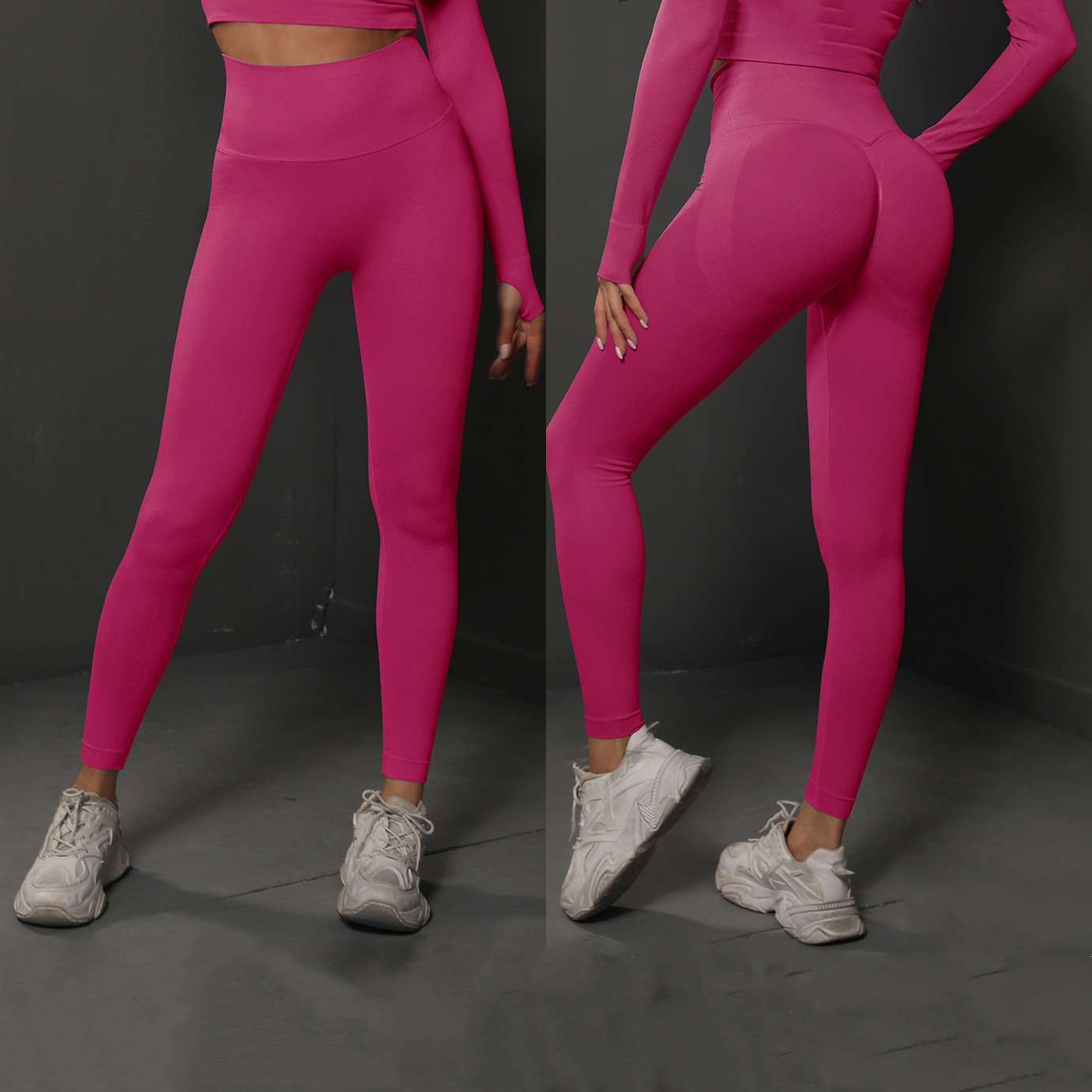 Wholesale Women's Seamless-Look Athletic Tights High Elastic Waist Solid Breathable Eco-Friendly Wide Waistband Scrunch Back