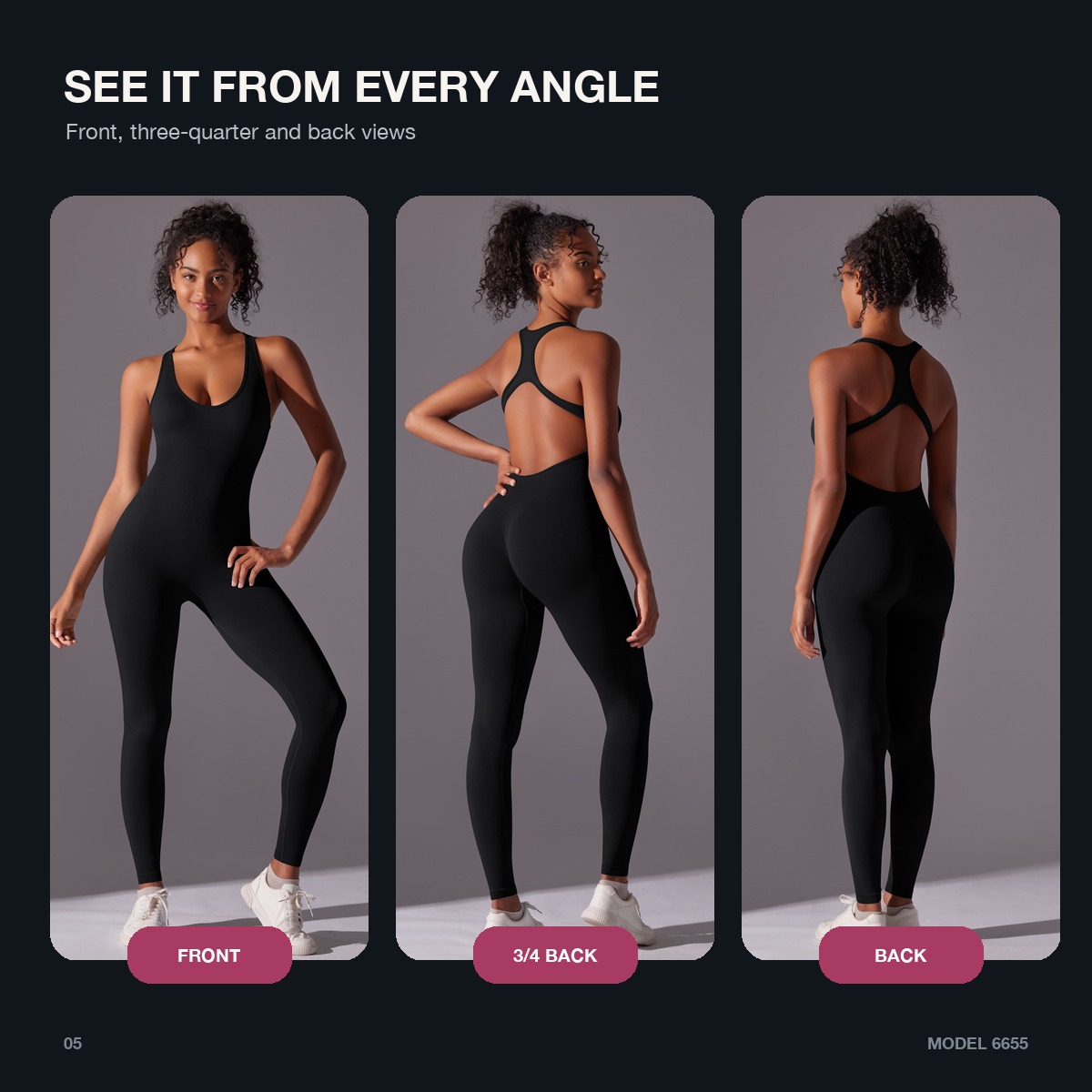 Nessaj OEM Women's Workout Jumpsuit One Piece Seamless Spandex/Nylon Bodysuit Breathable Quick Dry Backless Full Length