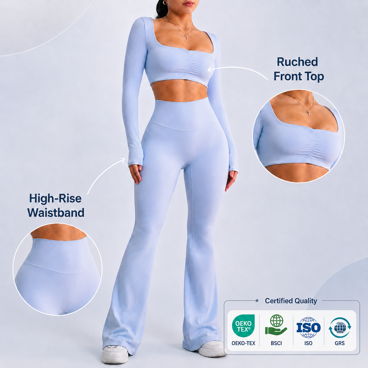 Custom 2-Piece High-Waisted Flared Activewear Sets For Women Pilates &amp; Yoga Workout Clothes