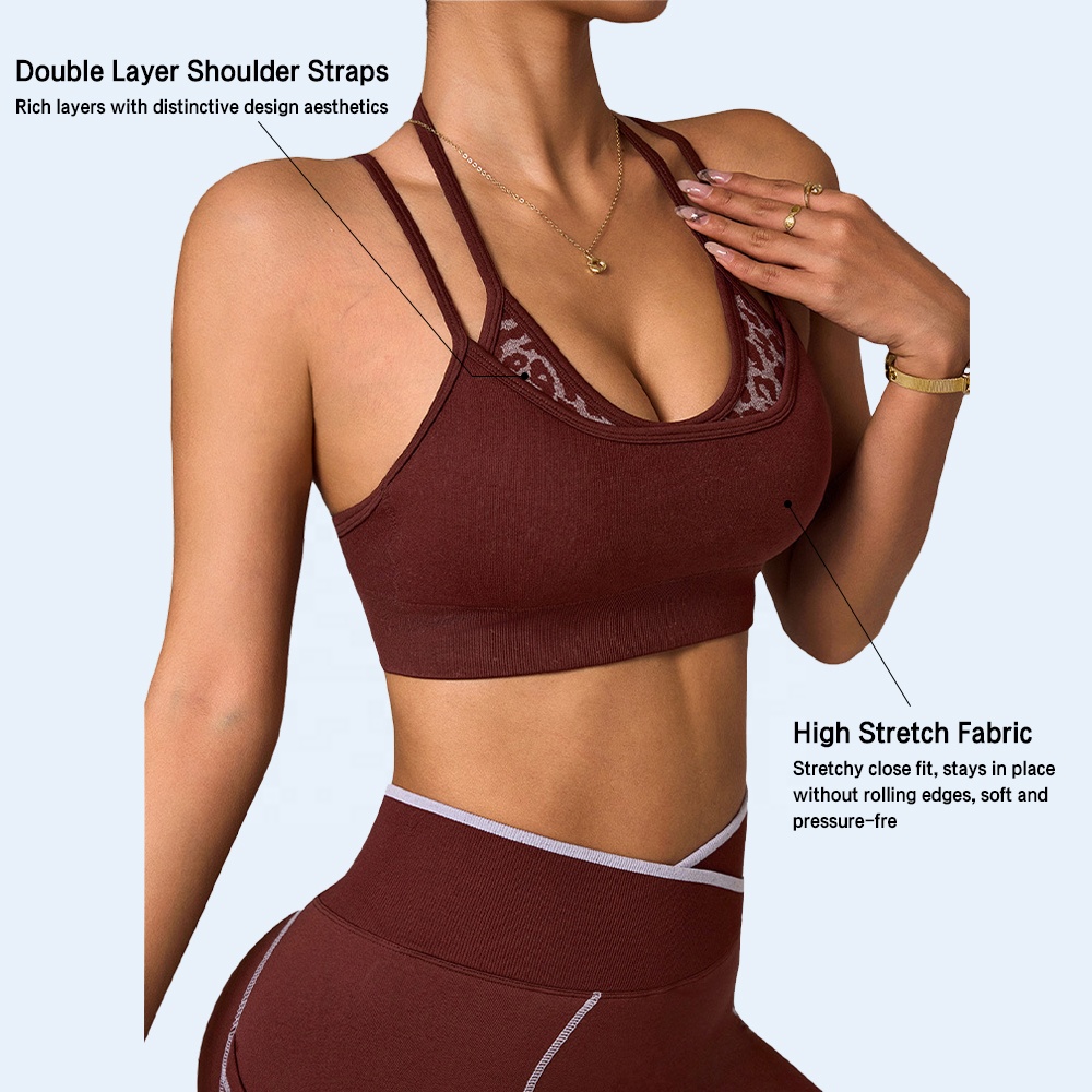 YNSEA Custom Wholesale Double Layer Crisscross Leopard Adjustable Cropped Sport Tank Top Bra Yoga Fitness Workout Gym Active Bra