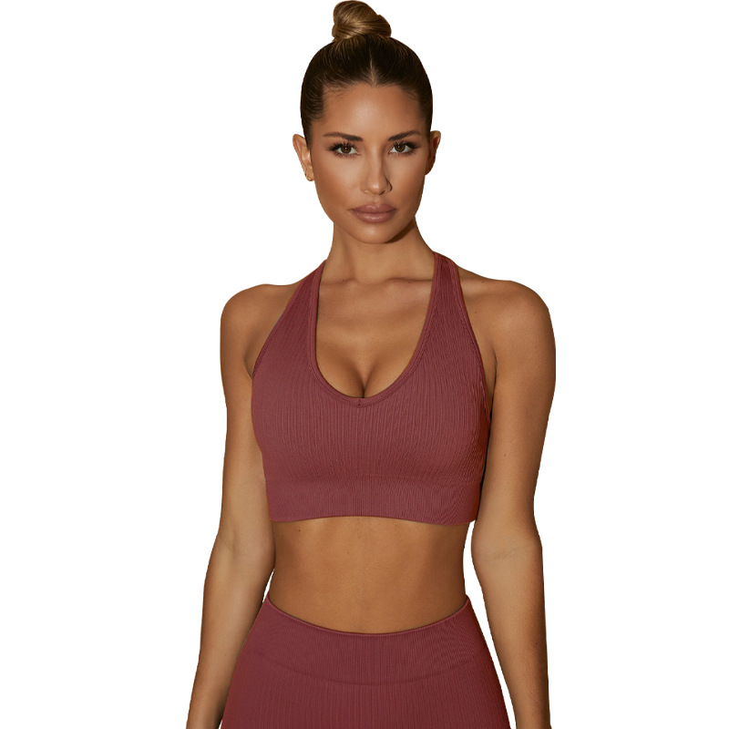 Wholesale Custom Logo Seamless Striped Yoga Wear Women's Tight-Fitting Push-Up Comfortable Shock-Absorbing Fitness ZIP Summer