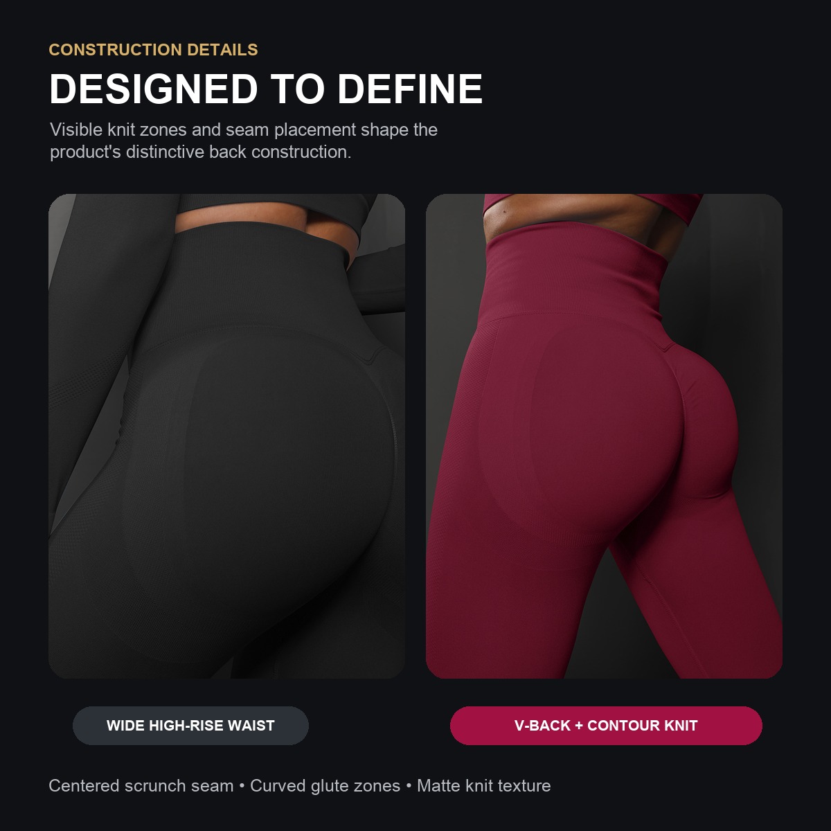 Wholesale Women's Seamless-Look Athletic Tights High Elastic Waist Solid Breathable Eco-Friendly Wide Waistband Scrunch Back
