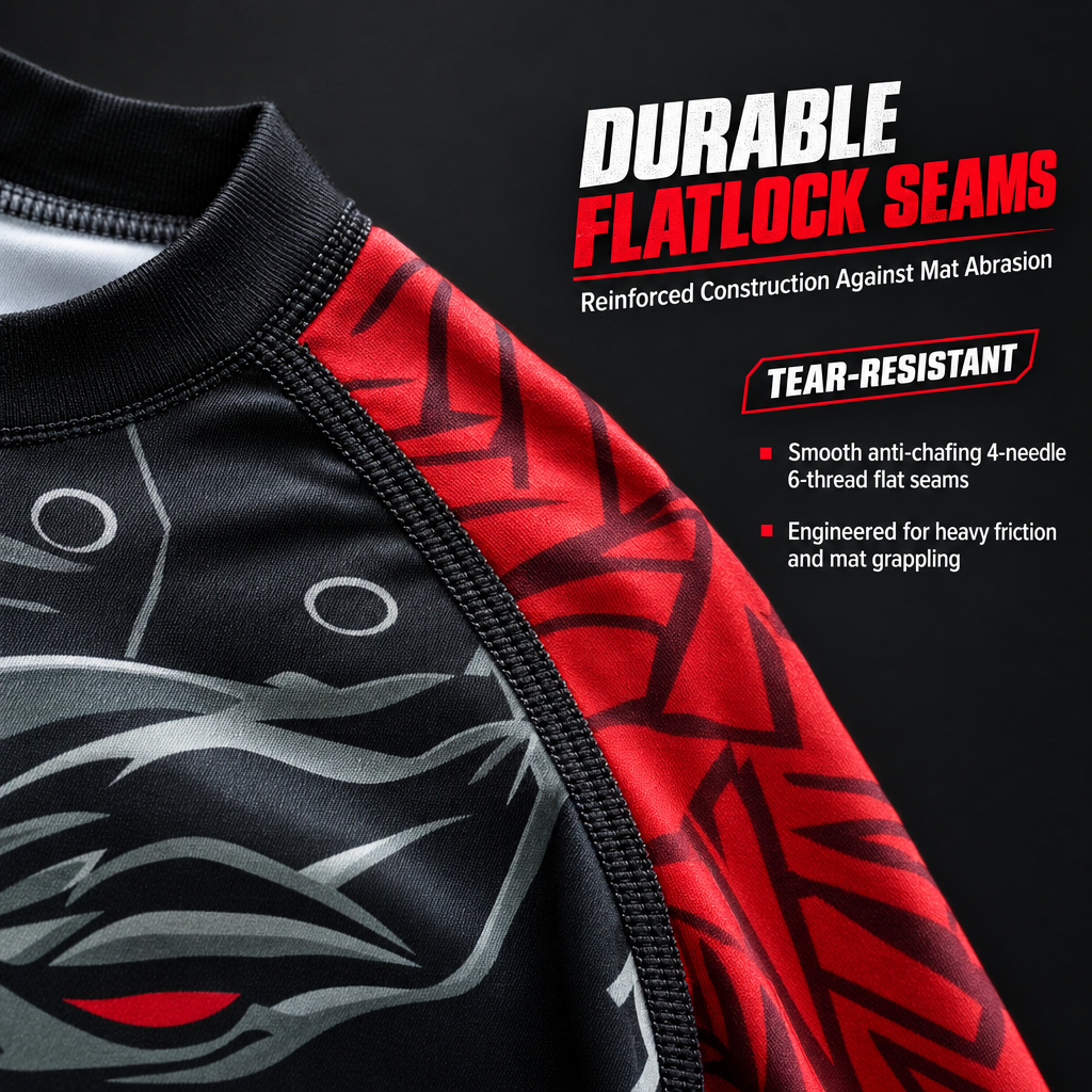 Custom Rashguard BJJ 4 Way Stretch Flatlock Stitched Silicone Waistband Sublimated Bjj Rashguard Long Sleeve Factory Supply