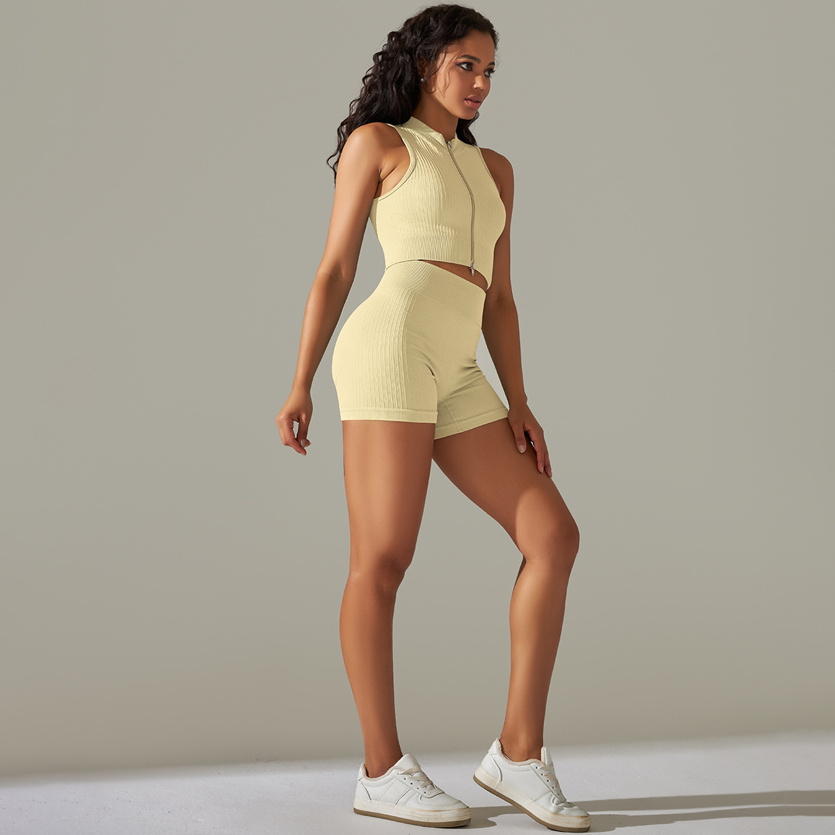 Custom Seamless Ribbed Yoga Sets Gym High Quality 2 Piece Breathable Lightweight Eco-Friendly Four-Way Stretch Fitness Yoga Wear