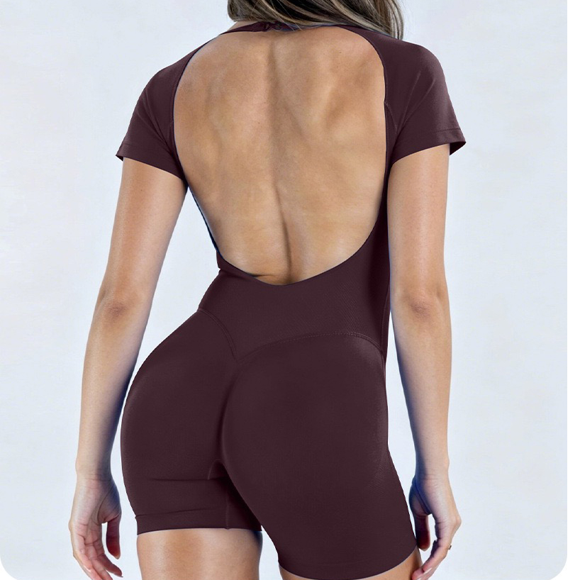 Hot Sale Seamless Short Sleeve Backless Yoga Jumpsuit Quick Dry 4 Way Stretch Scrunch Butt Women Fitness Wear Sports Bodysuits