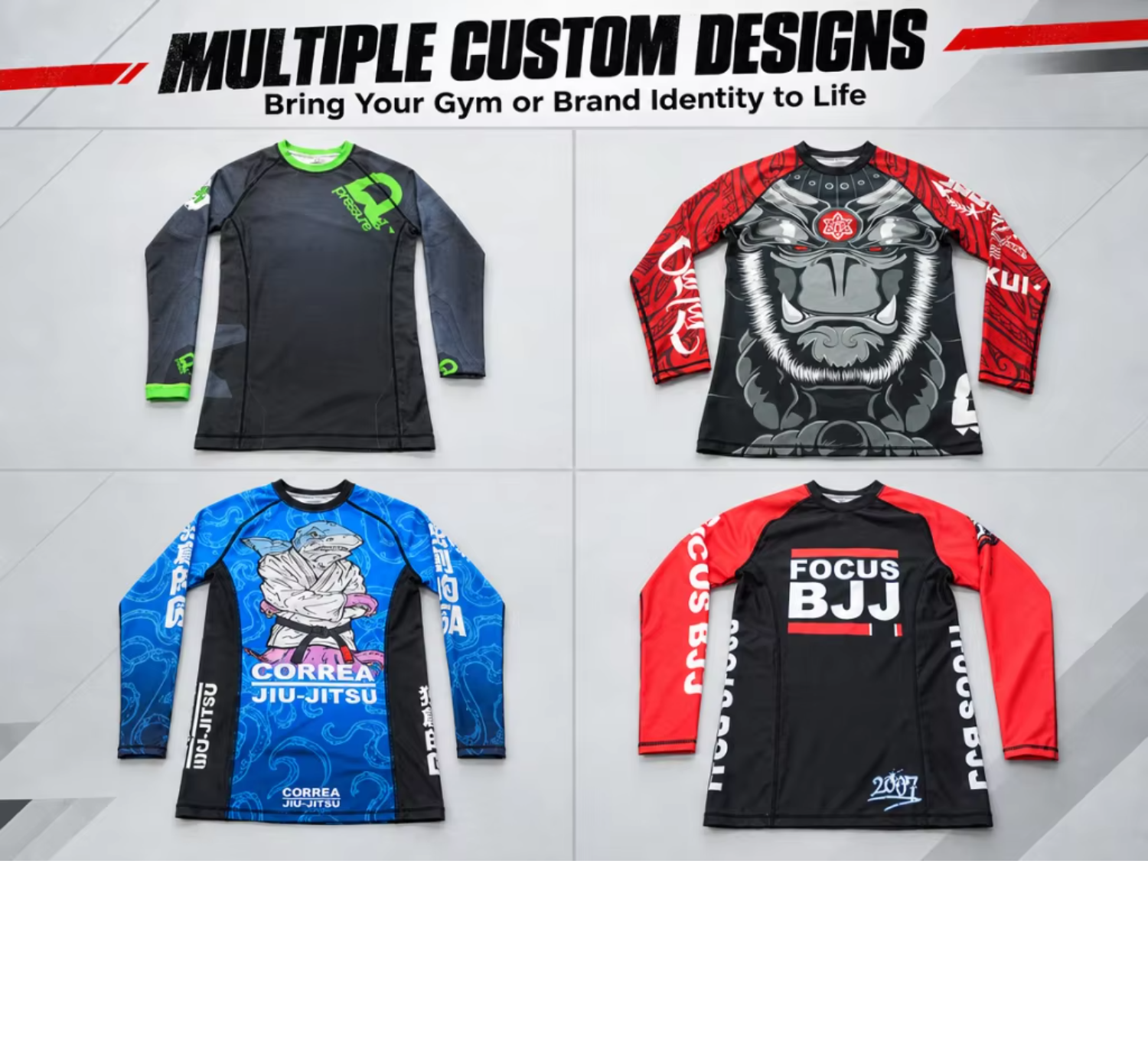 Custom Rashguard BJJ 4 Way Stretch Flatlock Stitched Silicone Waistband Sublimated Bjj Rashguard Long Sleeve Factory Supply