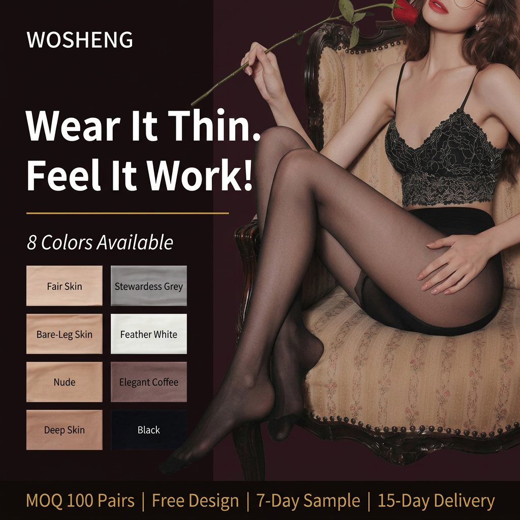 Custom OEM Women 20D Double-C Butt Lift Tight Seamless Compression Transparent Sheer High Waist Tummy Control Shaping Pantyhose