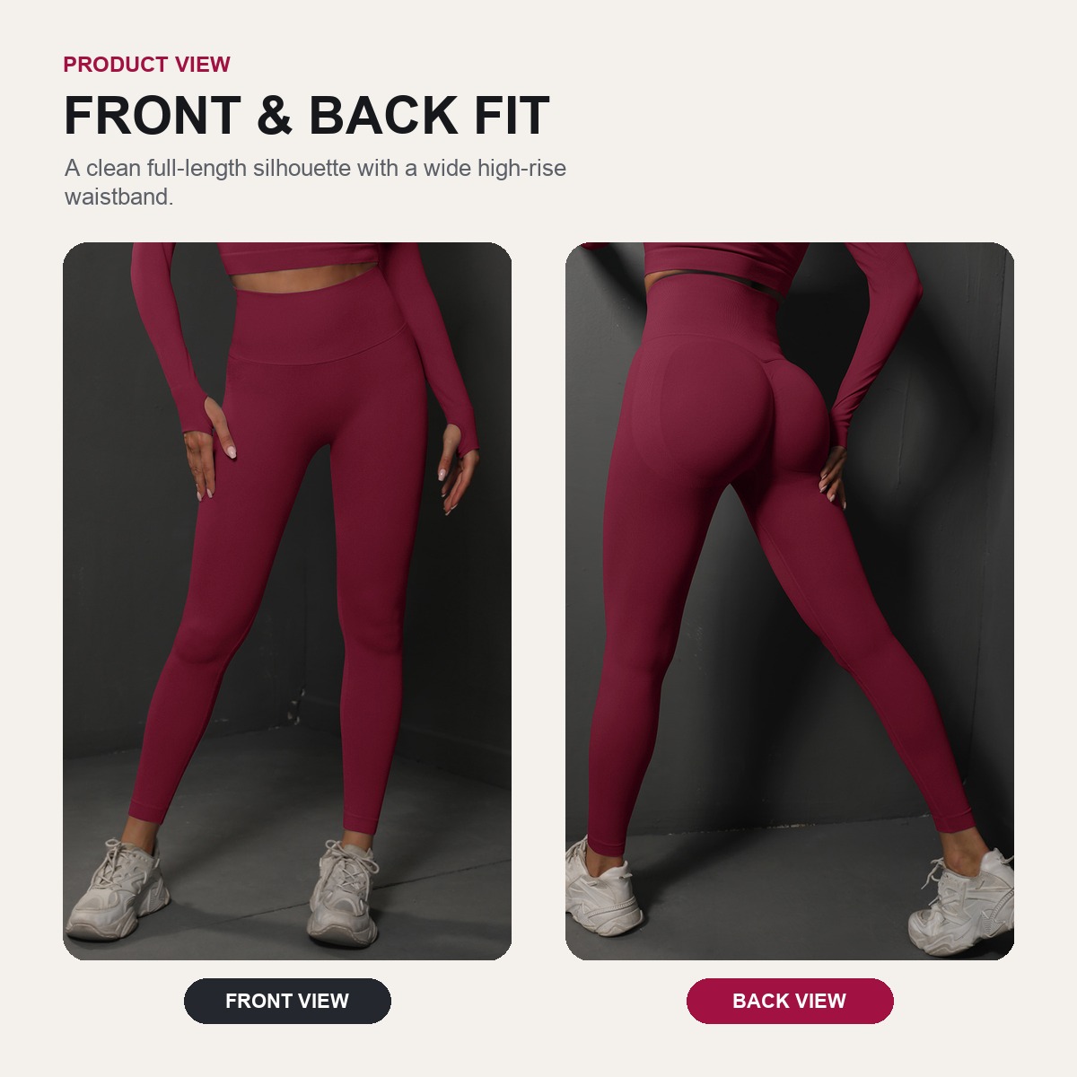 Wholesale Women's Seamless-Look Athletic Tights High Elastic Waist Solid Breathable Eco-Friendly Wide Waistband Scrunch Back