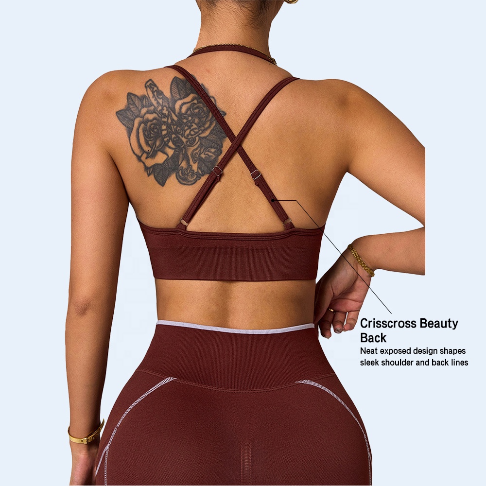 YNSEA Custom Wholesale Double Layer Crisscross Leopard Adjustable Cropped Sport Tank Top Bra Yoga Fitness Workout Gym Active Bra