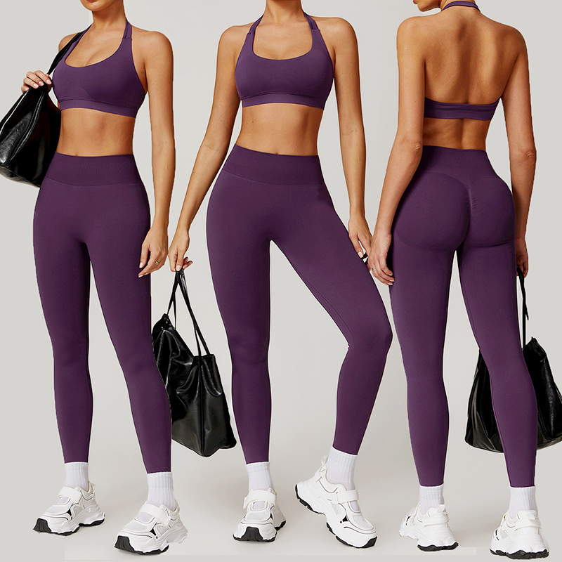 2 PCS High Quality Women's Yoga Set Seamless Gym Fitness Sportswear with Elastic Waist Custom Logo Solid Pattern Yoga Pants