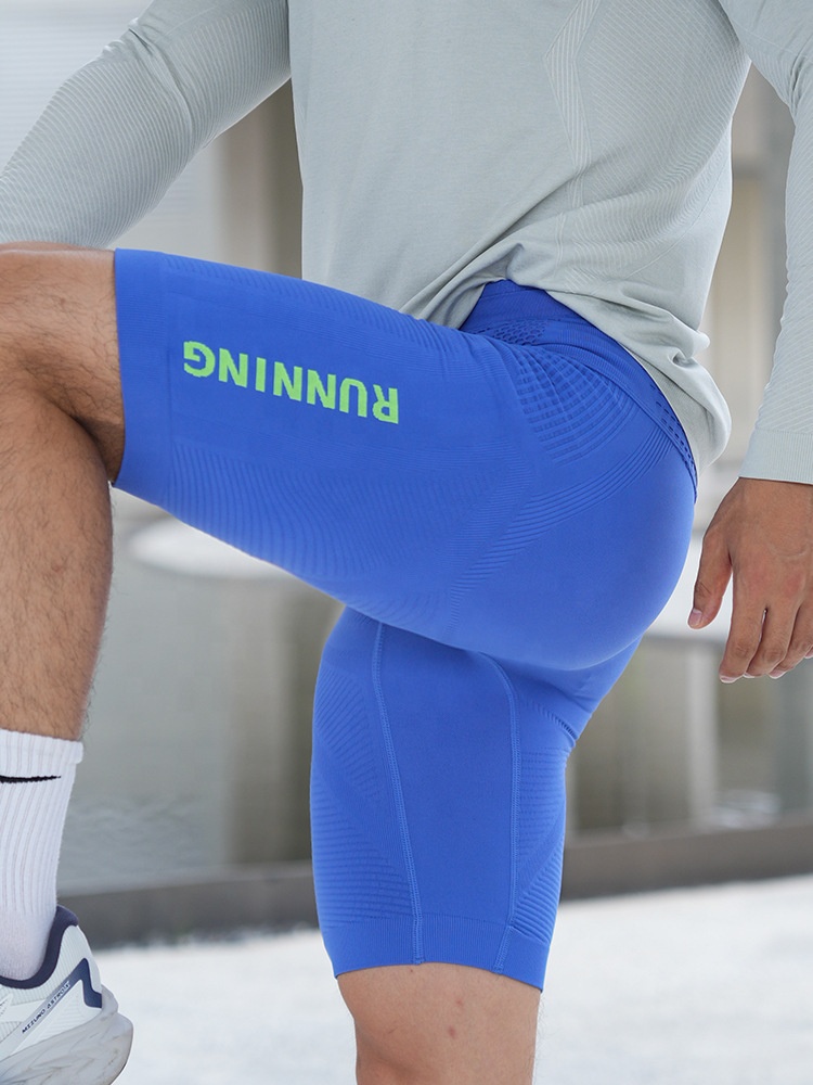 Men's Seamless Knit High Elastic Compression Running Shorts Breathable Mesh Athletic Tights for Gym Training