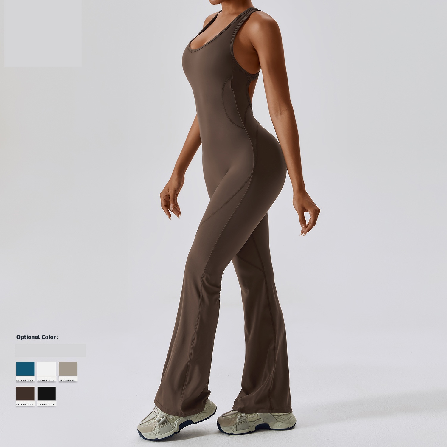 Wholesale Fashion Yoga Pilates Stretch Seamless Ribbed Flared Playsuits Girls Conjuntos Pants Women's Bodysuits