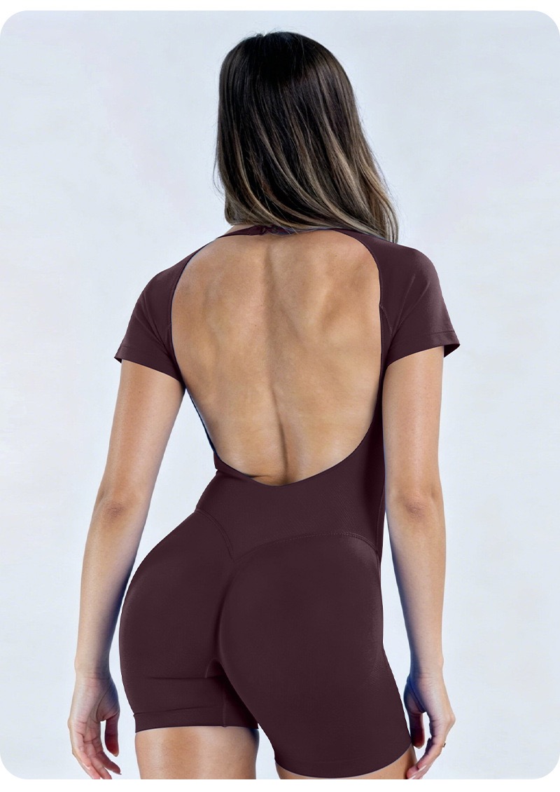 Hot Sale Seamless Short Sleeve Backless Yoga Jumpsuit Quick Dry 4 Way Stretch Scrunch Butt Women Fitness Wear Sports Bodysuits