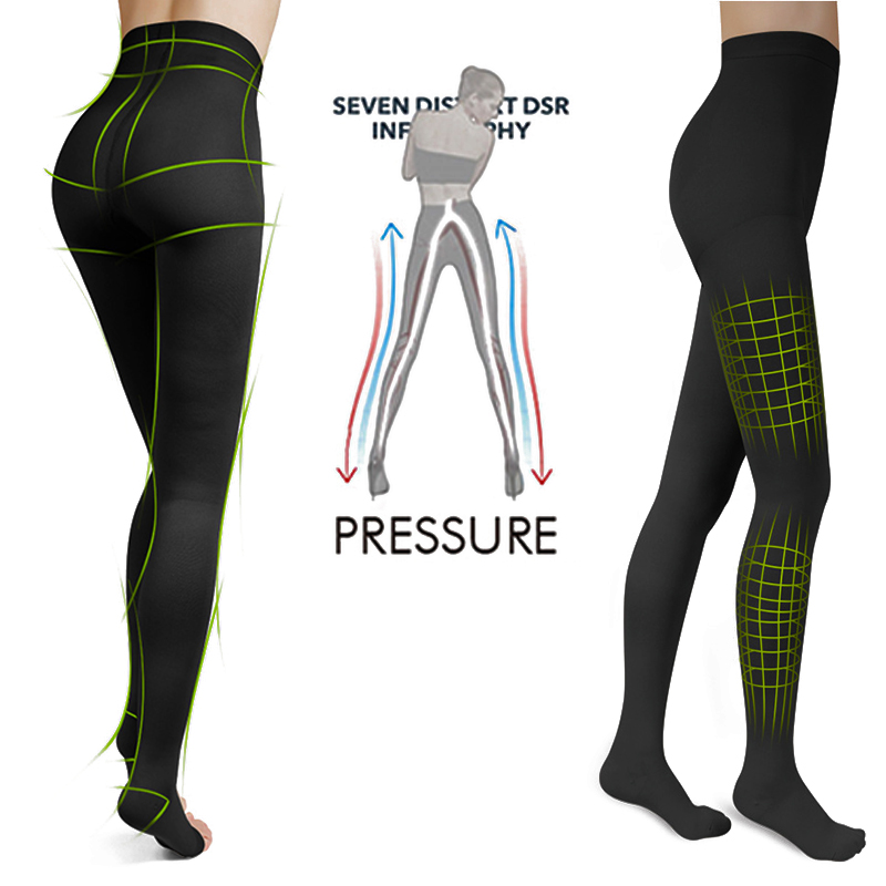 Mild Compression Seamless Pantyhose for Swelling Varicose Veins Nylon and Spandex Open Toe Pantyhose / Tights Black, Beige