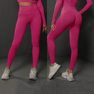 Wholesale Women's Seamless-Look Athletic Tights High Elastic Waist Solid Breathable Eco-Friendly Wide Waistband Scrunch Back