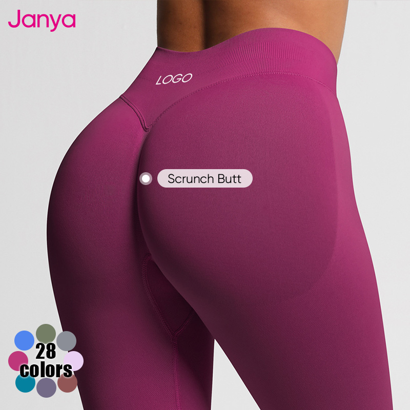 Janya Women's Solid Sports Leggings Breathable High Waist Scrunch Butt Workout Fitness Pants Seamless Gym Yoga Leggings