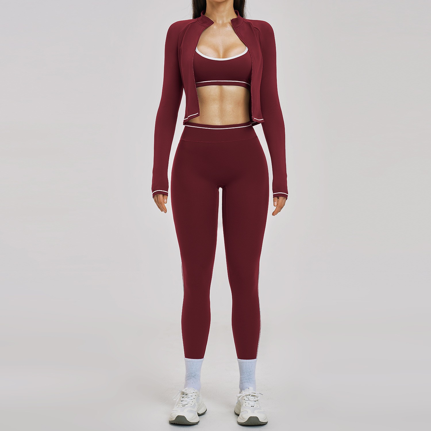 Wholesale Outdoor Women's Yoga Sets 4-Piece Fitness Jacket Workout Activewear Quick Dry Bra High Waist Leggings Gym Set