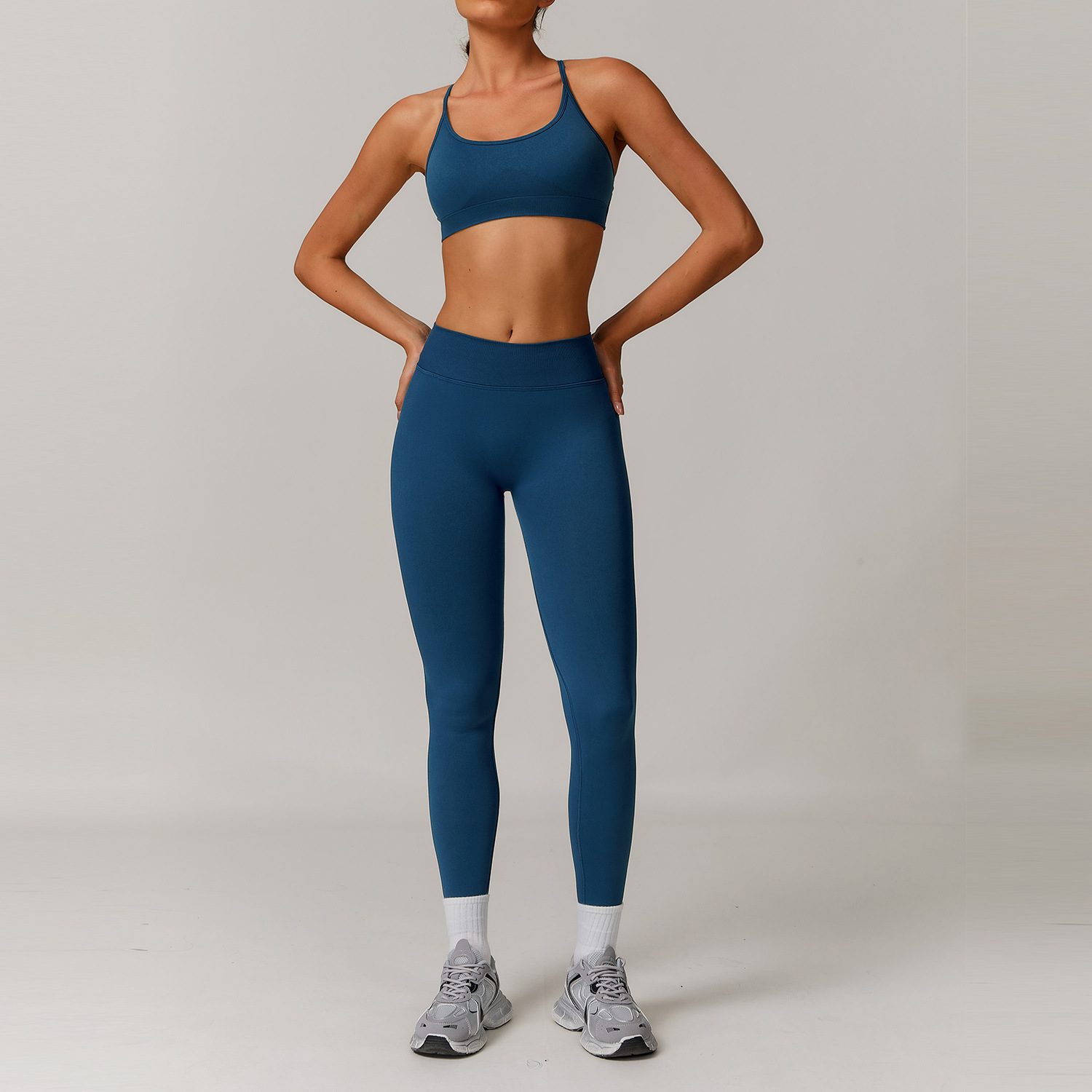 Custom Logo Wholesale Yoga Sets Cross Back Sports Bra And Full Length Leggings Tight-fitting Seamless Quick Dry Workout Sets