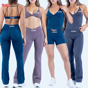 Hot Gym Fitness Sets Seamless Sports Bra High Waist Flared Leggings For Women Workout Tracksuit Wholesale Yoga Wear Set Custom