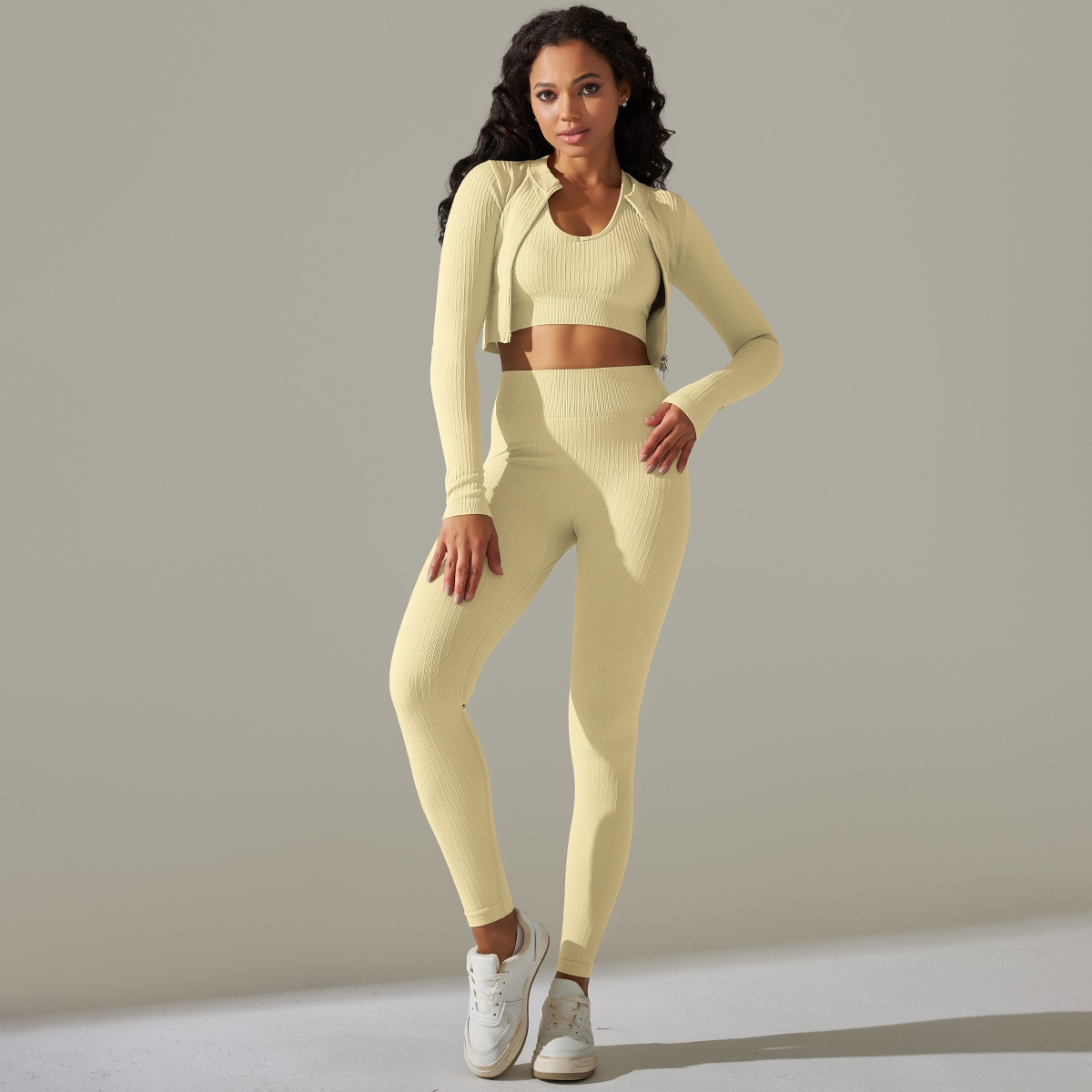 Custom Seamless Ribbed Yoga Sets Gym High Quality 2 Piece Breathable Lightweight Eco-Friendly Four-Way Stretch Fitness Yoga Wear