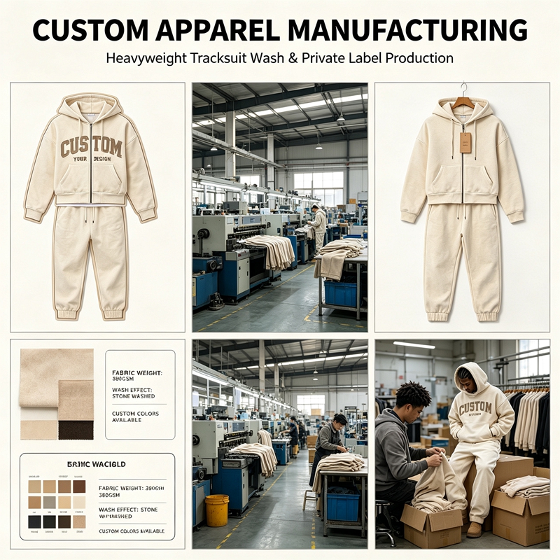 Custom Logo Applique Print 450 GSM 100% Cotton Oversized Zip-Up Hoodie and Baggy Sweatpants Tracksuit Set for Men
