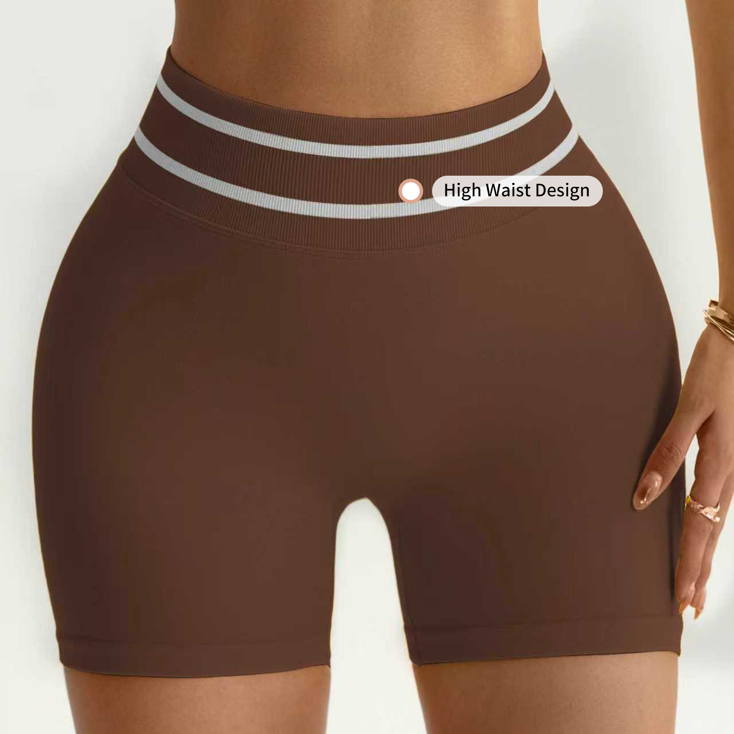 Wholesale Seamless Peach Hip Women's High Waist Yoga Shorts Color Block Stripe Quick Dry Running Butt Lifting Fitness Shorts