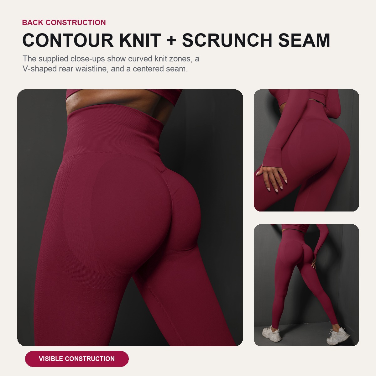 Wholesale Women's Seamless-Look Athletic Tights High Elastic Waist Solid Breathable Eco-Friendly Wide Waistband Scrunch Back