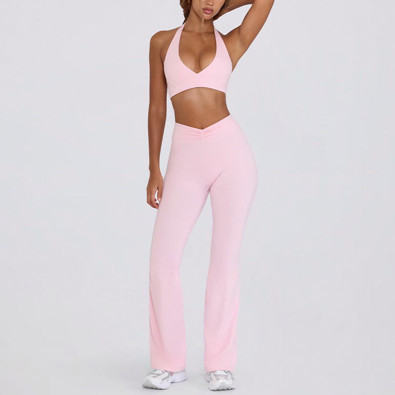 Wholesale New Women's 2 Pieces Yoga Gym Sets Fitness Clothing Activewear Sets Solid Color Fitness Running Set