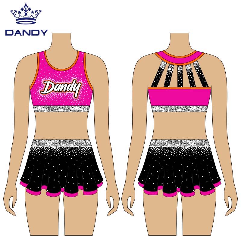 Wholesale Comfortable Compression Cheerleading Bras and Shorts Cheerleading Practice Sets With Shiny Rhinestones