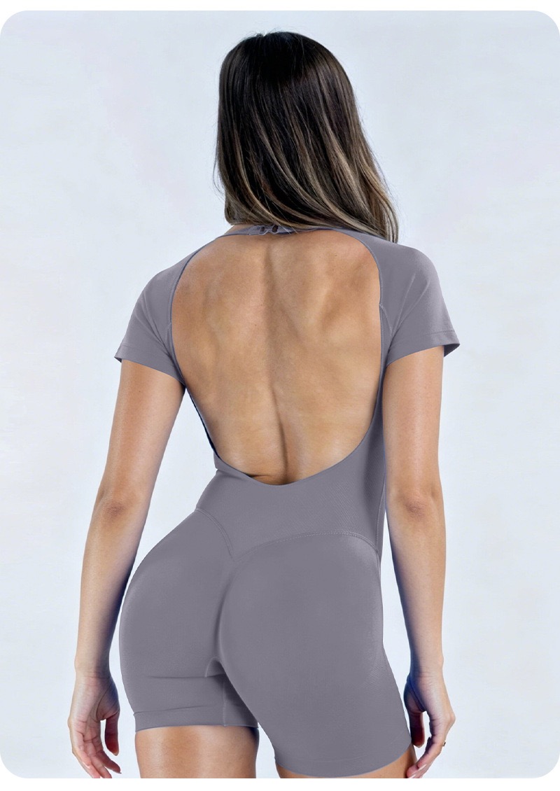 Hot Sale Seamless Short Sleeve Backless Yoga Jumpsuit Quick Dry 4 Way Stretch Scrunch Butt Women Fitness Wear Sports Bodysuits