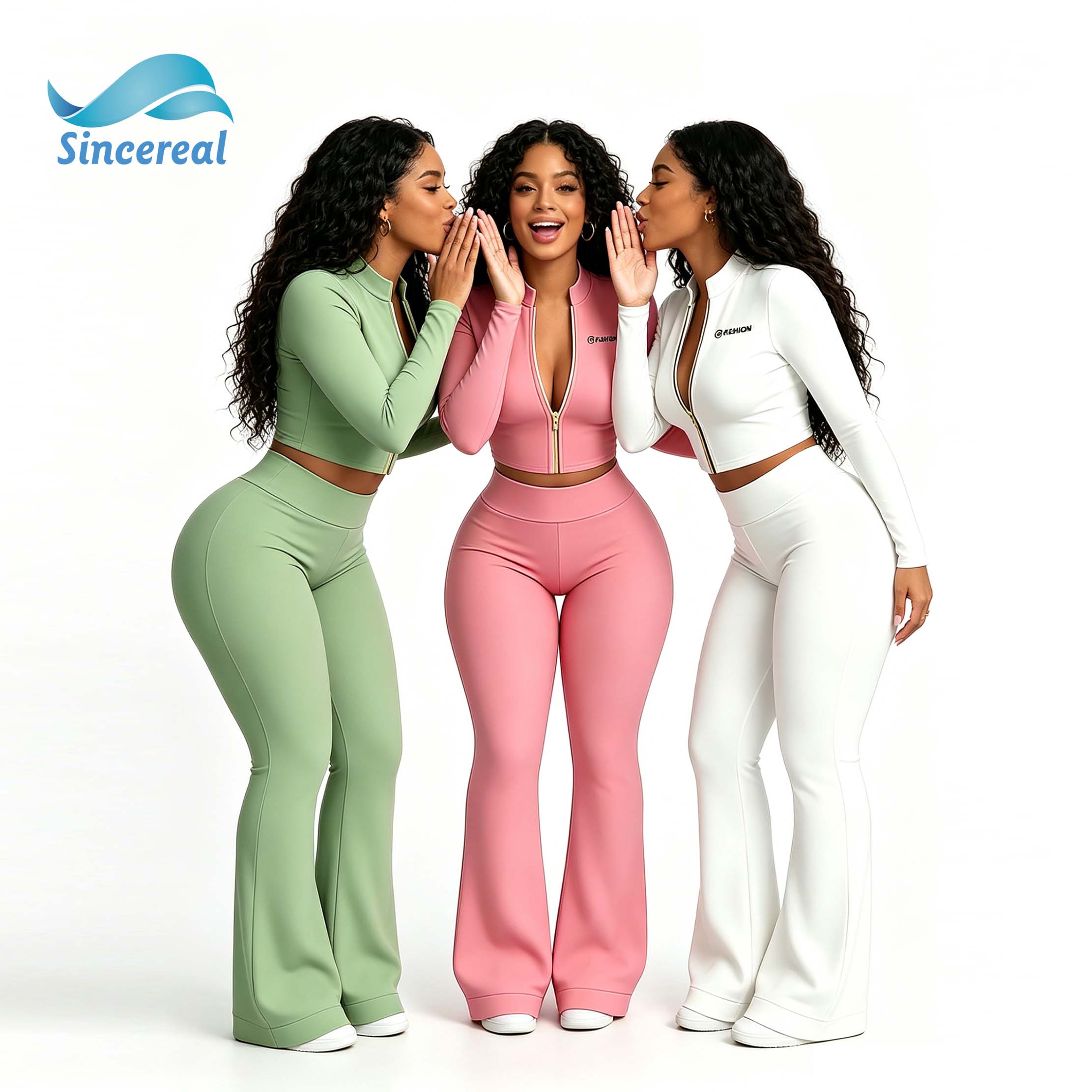Custom logo Gym Y2K Fitness Workout Set Full Zip up Jacket Flared Yoga Leggings Matching Headband 2 Piece Women Activewear Sets