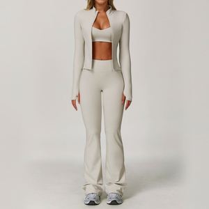 Women Gym Activewear 3 Piece Yoga Set Brushed Fabric