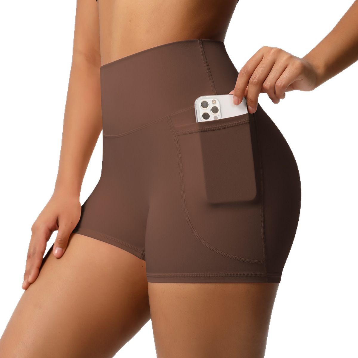 Women's Seamless Yoga Pocket High Waist Shorts-Elastic Waist Tight-Fitting Running Fitness Customizable with Sports Logo