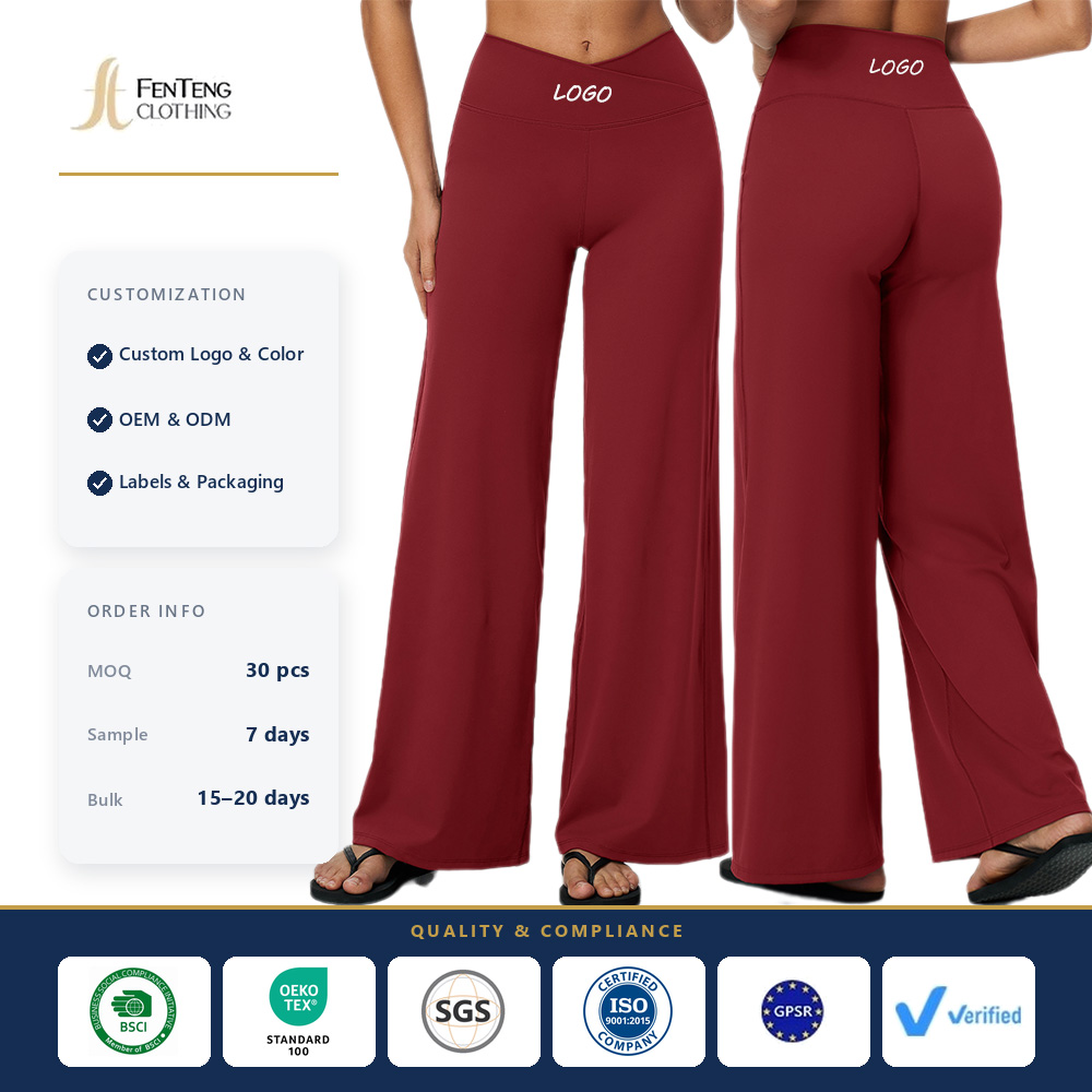 Wholesale Crossover V Waist Wide Leg Yoga Pants Women Buttery Soft High Rise Loose Athletic Trousers Casual Lounge Yoga Pants