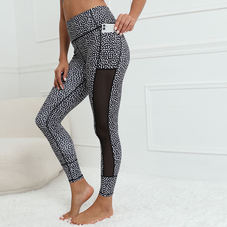 Wholesale Custom Logo Sport High Waist Yoga Pants Leggings with Mesh and Pocket for Women