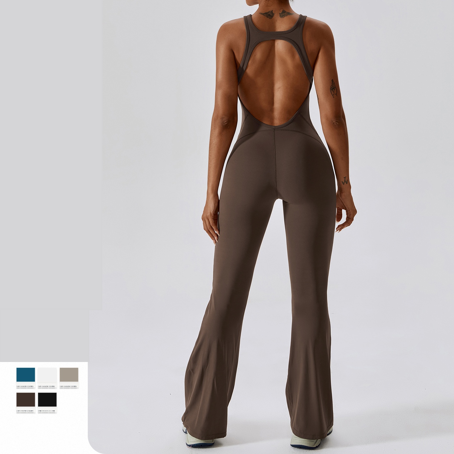 Wholesale Fashion Yoga Pilates Stretch Seamless Ribbed Flared Playsuits Girls Conjuntos Pants Women's Bodysuits