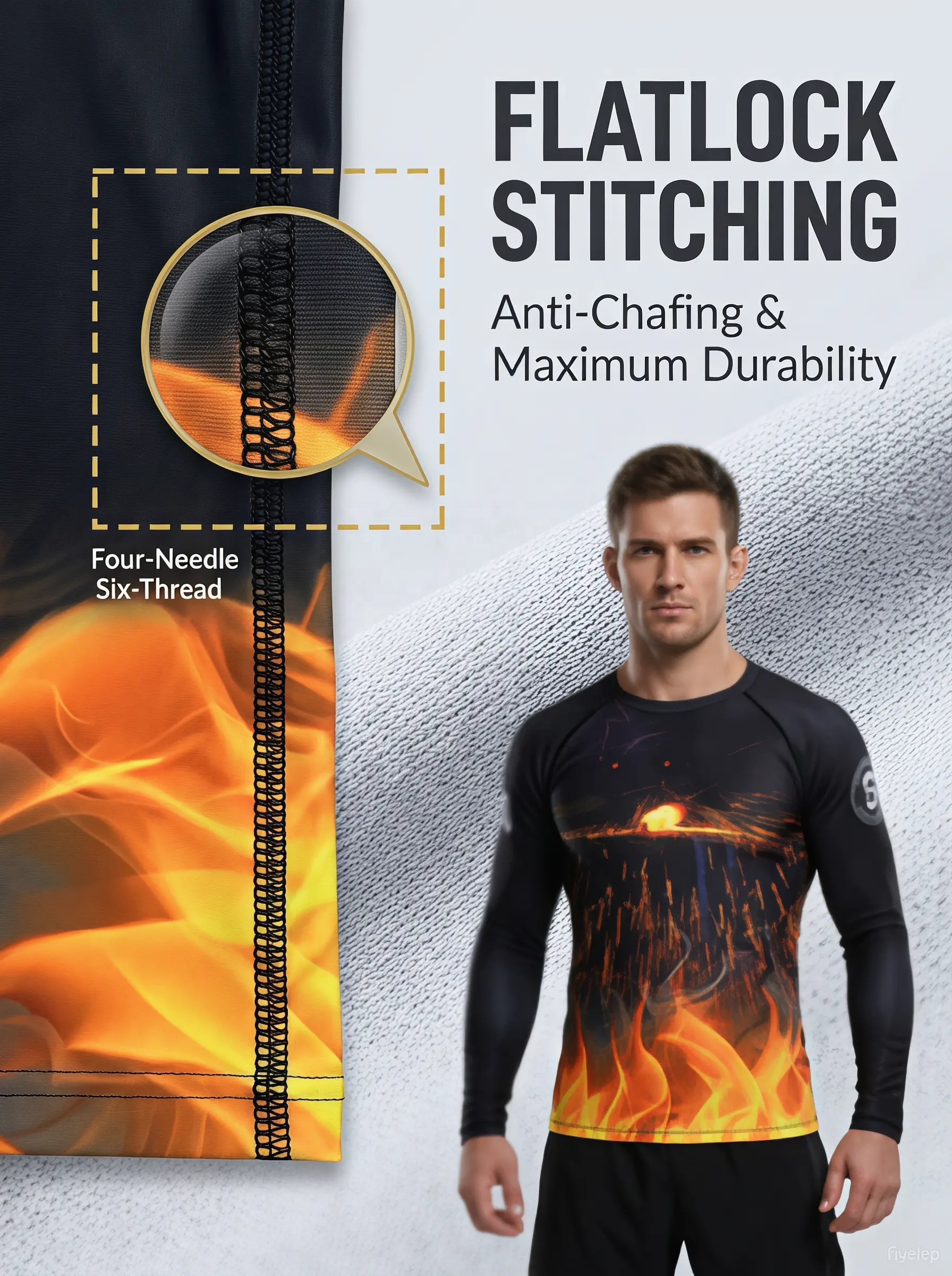 Custom Rashguard BJJ 4 Way Stretch Flatlock Stitched Silicone Waistband Sublimated Bjj Rashguard Long Sleeve Factory Supply