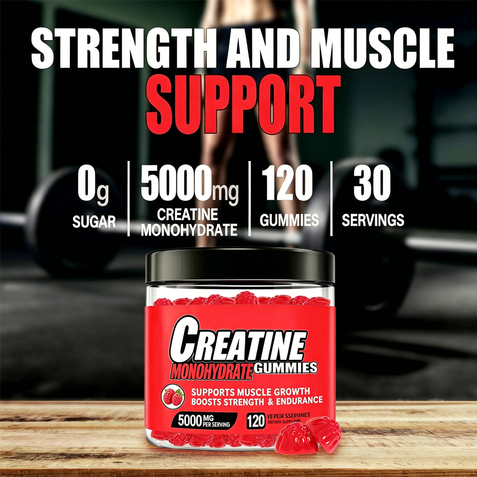 Creatine Monohydrate Creatina Monohidratada Pre Workout Gummies 5000mg Vegan Custom Loggo Private Label for Women