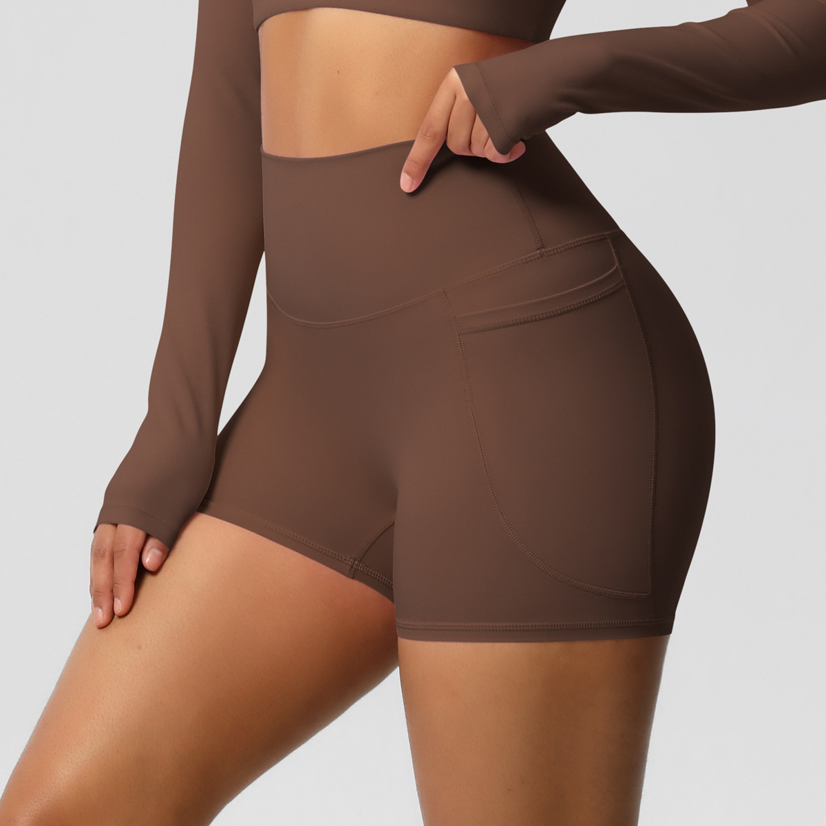 Women's Seamless Yoga Pocket High Waist Shorts-Elastic Waist Tight-Fitting Running Fitness Customizable with Sports Logo