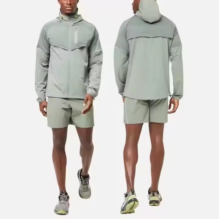 Custom Label Sportswear Set Mens Sports Suits Zip up Jacket Windbreaker Short Set Outdoor Gym Wear Hooded Tracksuits