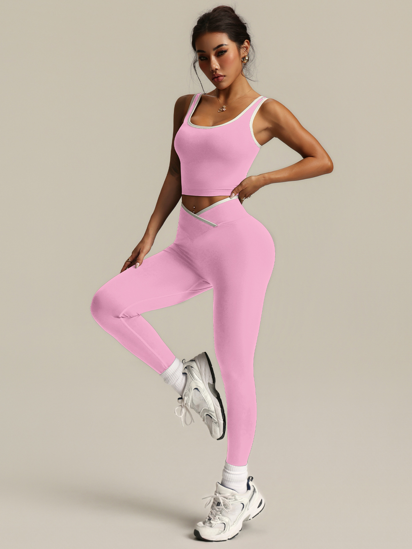 Custom Logo Women Seamless Yoga 2 Piece Set High Stretch Quick Dry Workout Tank Top Private Label Gym Activewear