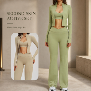 Custom Activewear Gym Long Sleeve Crop Jacket Wide Leg Pants
