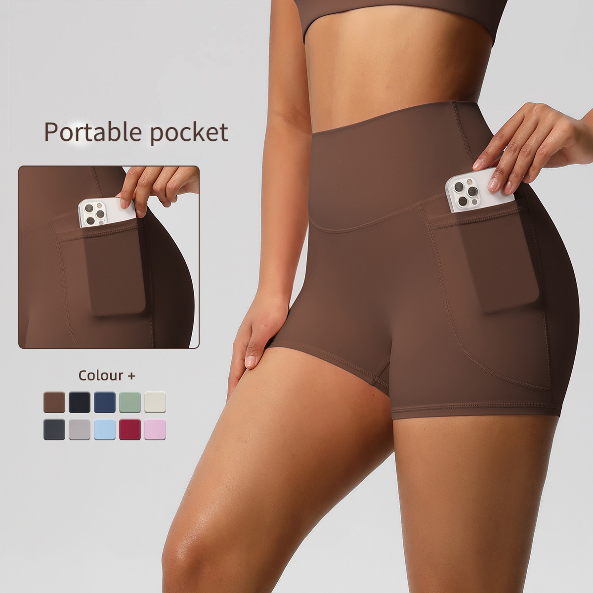 Women's Seamless Yoga Pocket High Waist Shorts-Elastic Waist Tight-Fitting Running Fitness Customizable with Sports Logo