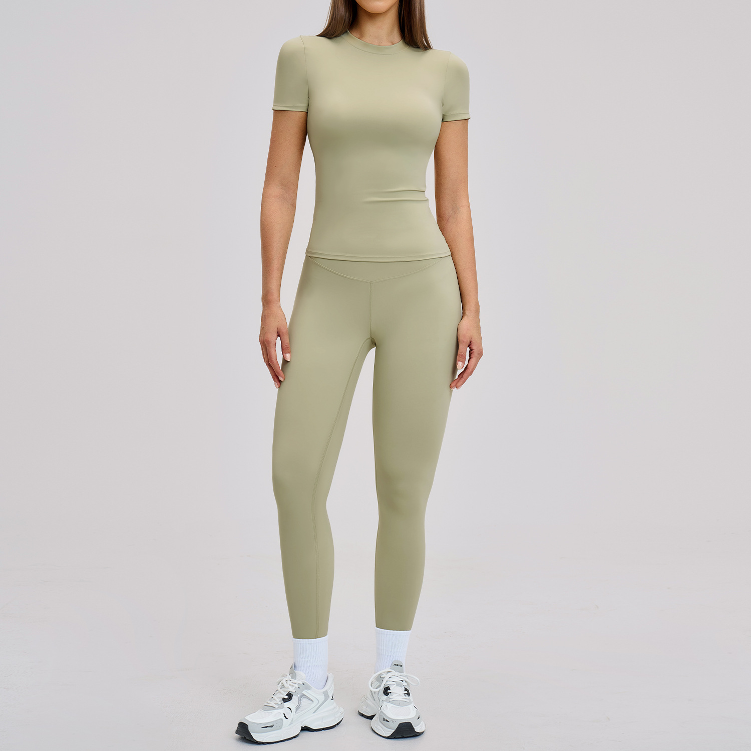 OME Wholesale Custom Yoga Set Women 2 Piece Sportswear High Waist Leggings Short Sleeve Activewear MOQ 100PCS Color Custom