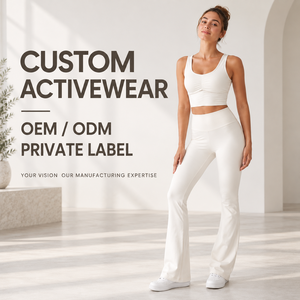 Custom Women Scoop Neck Ruched Tank Workout Set Crop Top Flared Leggings
