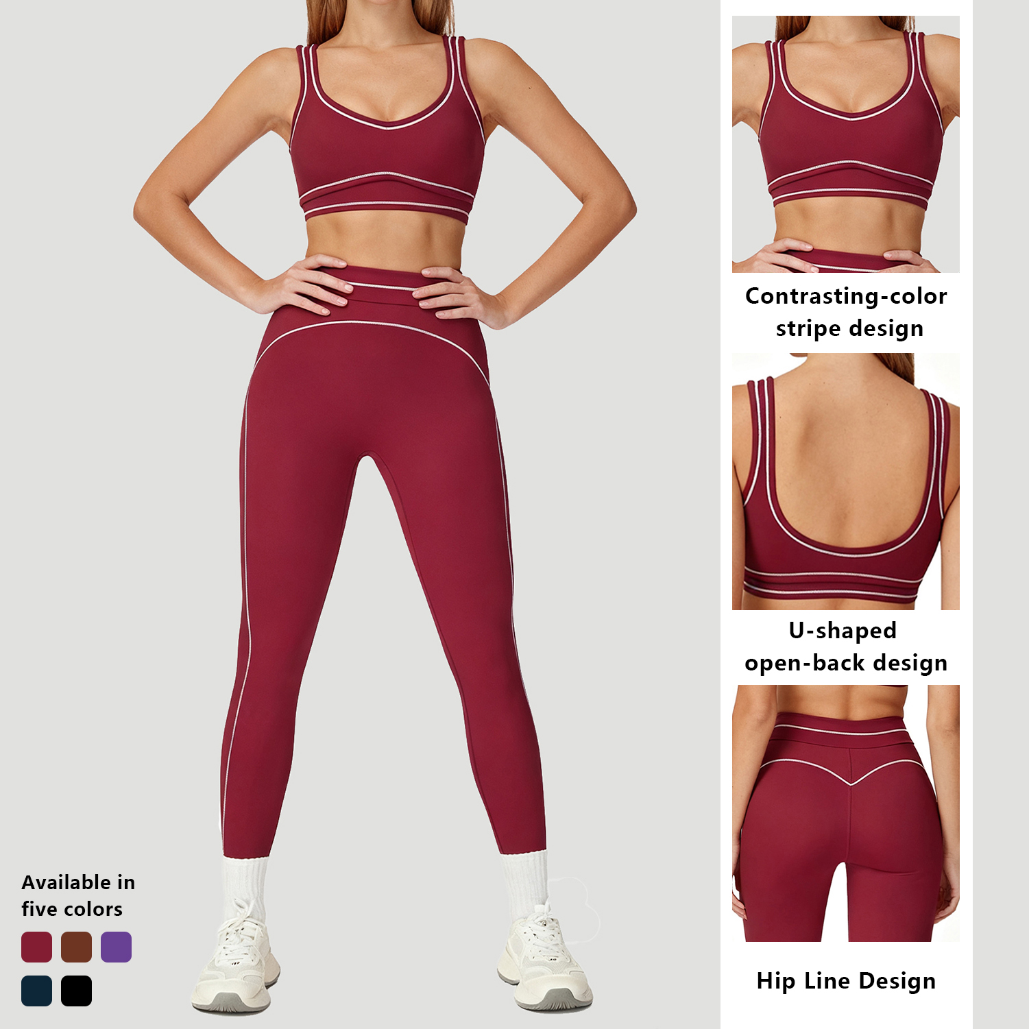 Private Label Custom Logo Contrast Stitch Yoga Sets Wholesale OEM Women High Waist Gym Workout Outfits 2 Piece Fitness Wear