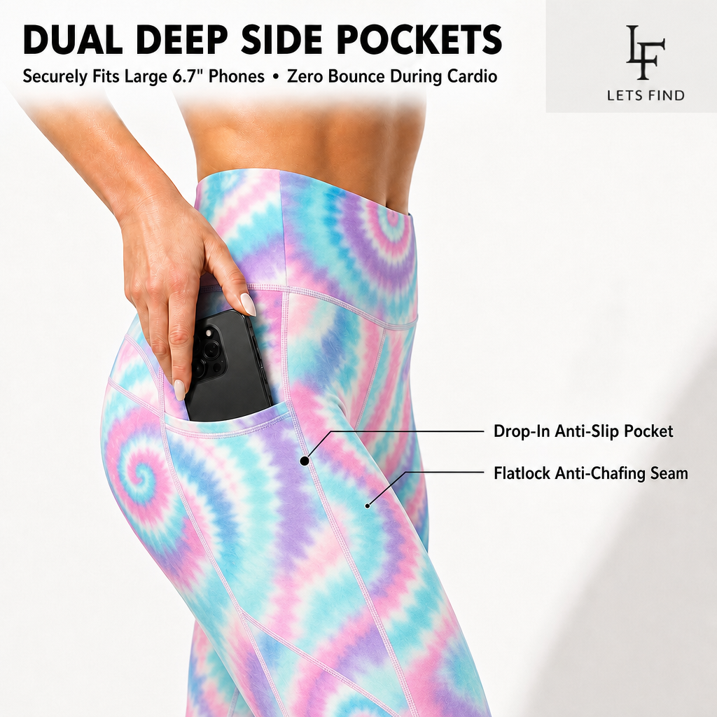 Custom High Waist Women's Yoga Leggings No Front Seam Scrunch Butt Workout Tie Dye Seamless and Breathable with Pockets
