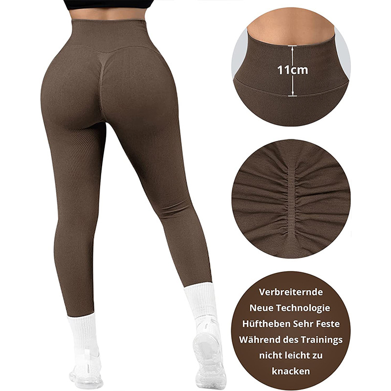 Custom Logo V-Shape Ribbed High Waist Elastic Athletic Yoga Leggings for Women Scrunch Gym Workout