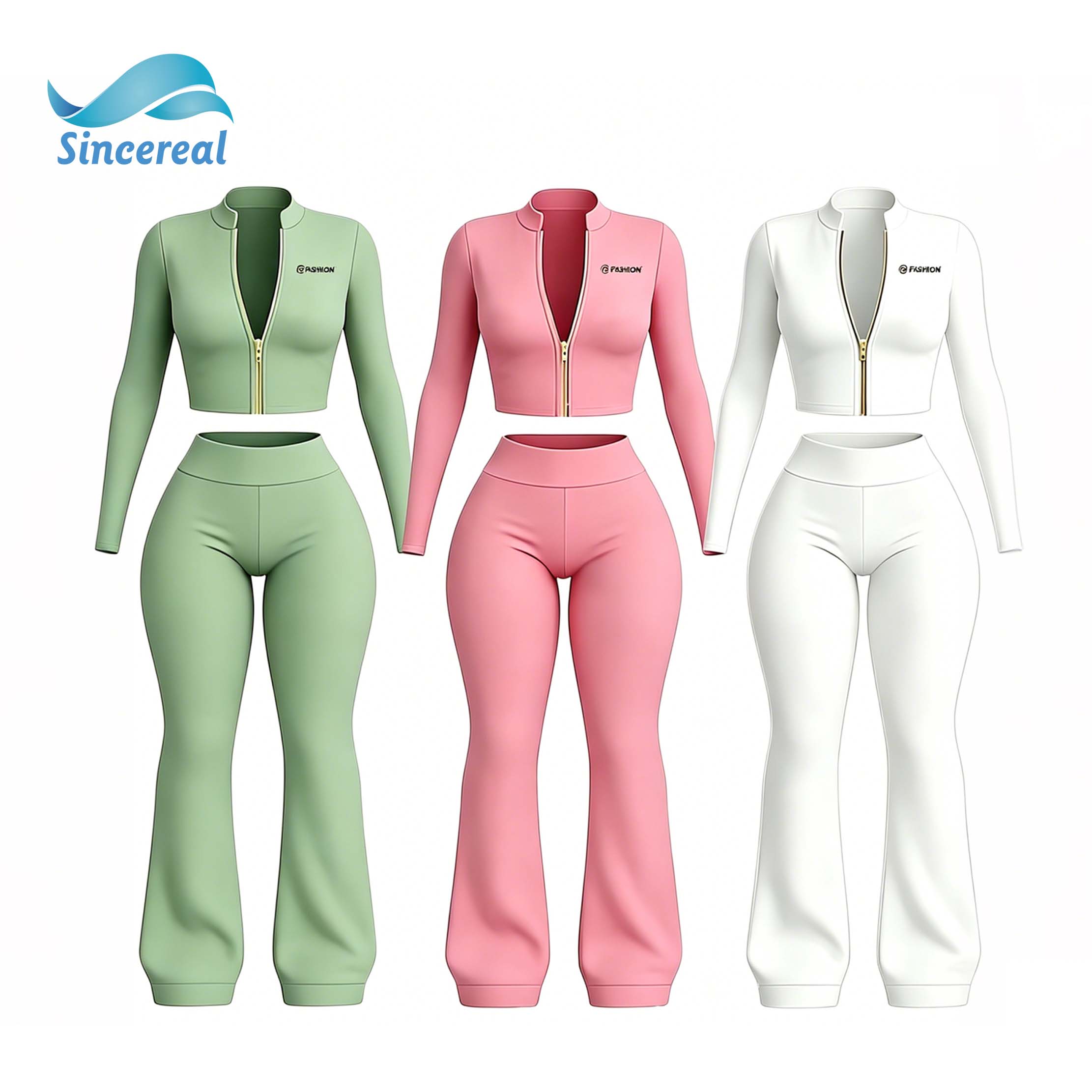 Custom logo Gym Y2K Fitness Workout Set Full Zip up Jacket Flared Yoga Leggings Matching Headband 2 Piece Women Activewear Sets