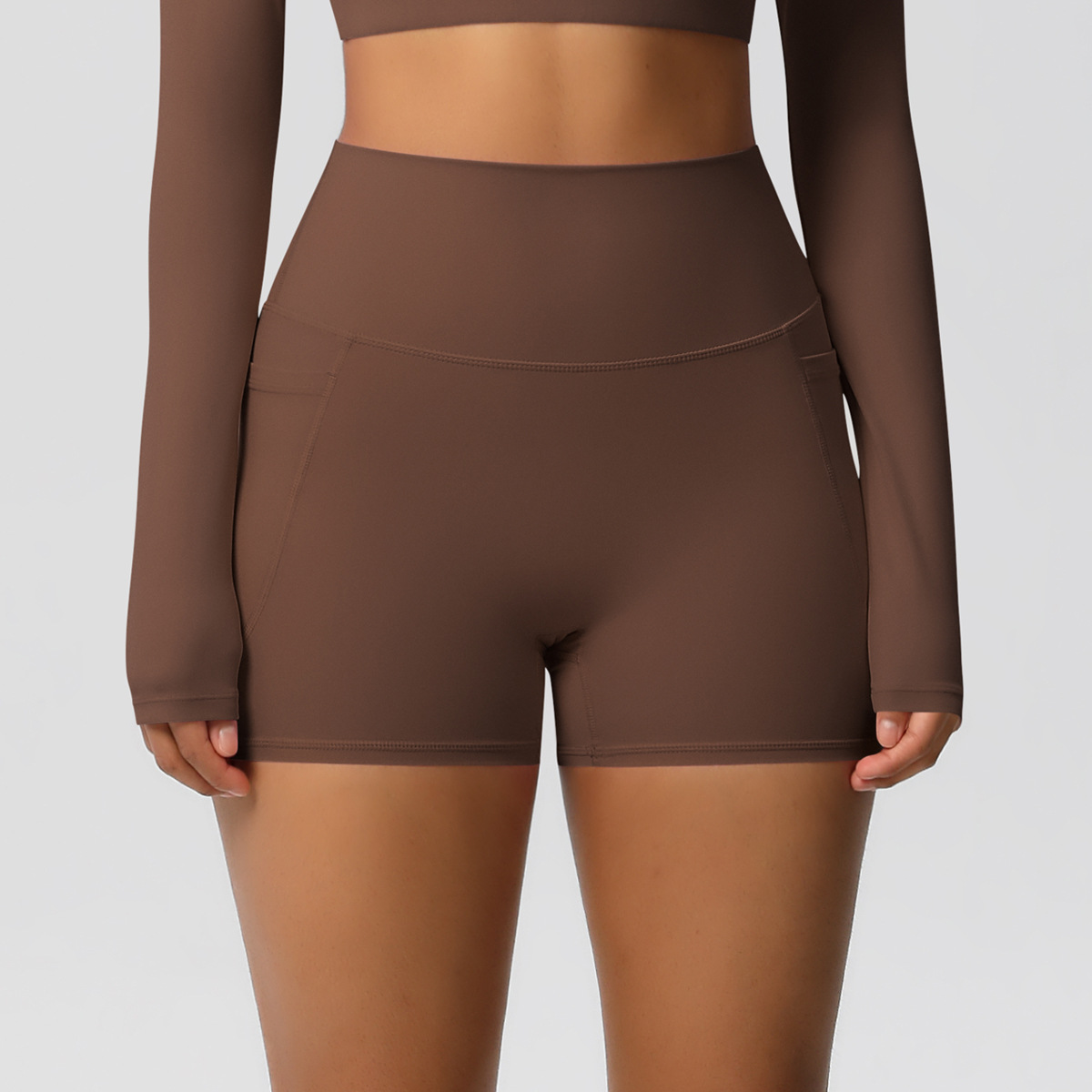 Women's Seamless Yoga Pocket High Waist Shorts-Elastic Waist Tight-Fitting Running Fitness Customizable with Sports Logo
